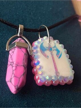 Pink Fantasy Battle Axe Gem Necklace